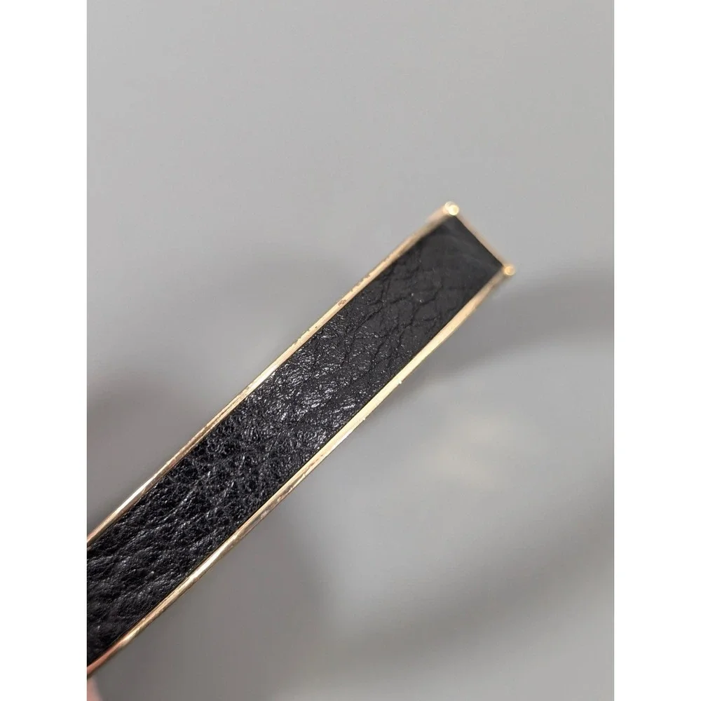 LOFT Black Leather Inlay Gold Tone‎ Hinge Bangle Bracelet 6.5 in